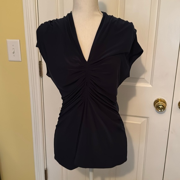 Caché Vintage Navy V-Neck Ruched Top - Picture 1 of 8